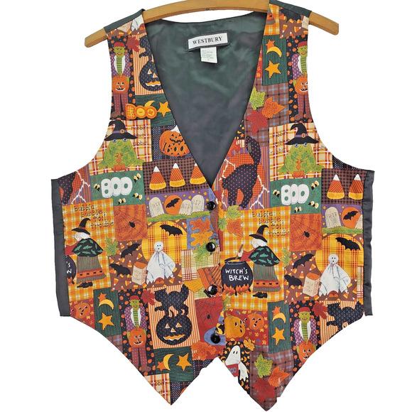 Halloween Vest Women LARGE Westbury Witches Bats Ghost "BOO" Pin Included Party - Picture 2 of 13